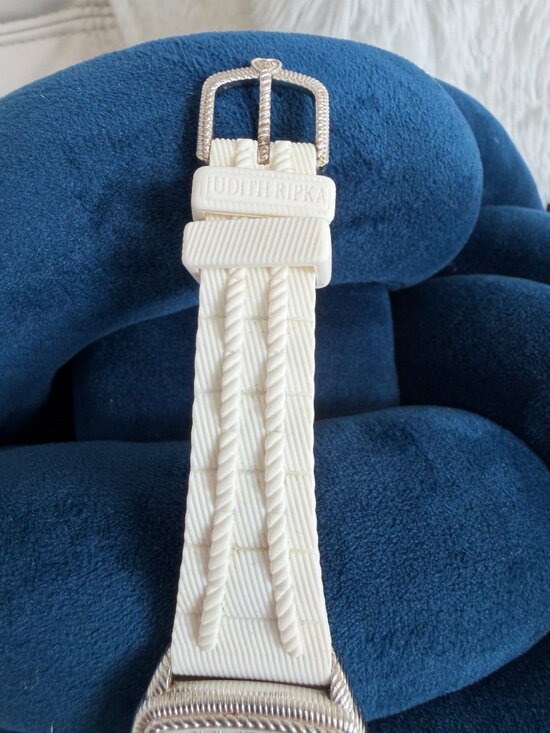 Judith Ripka White Silicone Diamonique Square Watch EUC